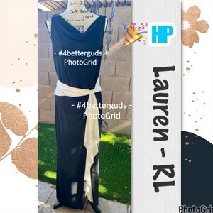 Lauren - RL Drape Scoop Neck Sleeveless Fitted Ruffle Slit Full length dress 14